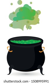 Boiling potion pot. Art Design Vector Halloween.
