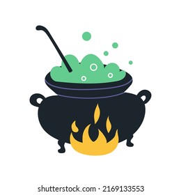 Boiling potion witchs magic cauldron, cartoon style. Trendy modern vector illustration isolated on white background, hand drawn, flat design.