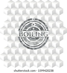 Boiling realistic grey emblem with cube white background