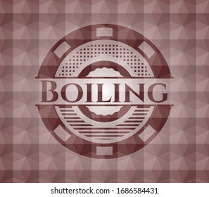 Boiling red emblem or badge with geometric pattern background. Seamless.