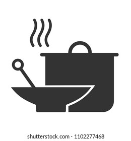 Boiling saucepan with a bowl. Icon. Flat design.
