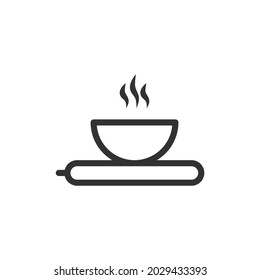 Boiling something on electric stove. Breakfast cooking. Brunch time. Vector icon
