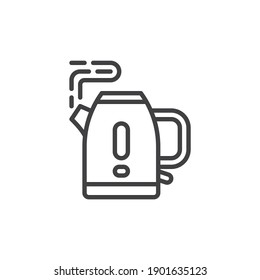 Icono de la línea de hervidor de té hirviendo. signo de estilo lineal para concepto móvil y diseño web. Té caliente con icono vectorial de contorno de vapor. Símbolo, ilustración del logotipo. Gráficos vectoriales