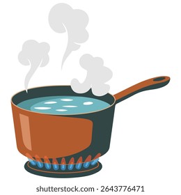 Boiling water in cooking pan isolated vector illustration on white background