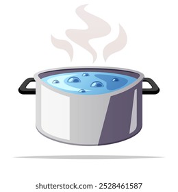 Boiling water in cooking pot vector isolated illustration