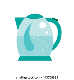 Boiling water in Electric kettle illustration. Hot teapot with air bubbles flat icon. Isolated round kettle on white background.