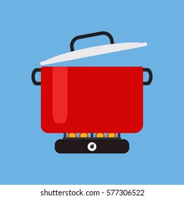 Boiling water in pan.
