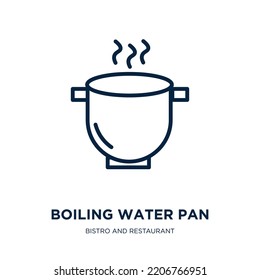 boiling water pan icon from bistro and restaurant collection. Thin linear boiling water pan, pan, hot outline icon isolated on white background. Line vector boiling water pan sign, symbol for web and 