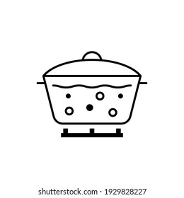 Boiling Water In Pan Line Icon, Outline Vector Sign, Linear Style Pictogram Isolated On White.