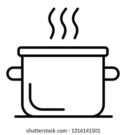 Boiling water pot icon. Outline boiling water pot vector icon for web design isolated on white background