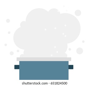 Boiling water in a saucepan vector flat material design isolated on white