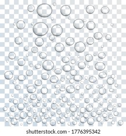 Boiling water. Vector illustration with transparent background. Air bubbles pop up from the bottom up to the surface of the water. Different size of bubbles with random arrangement. Boiling process.