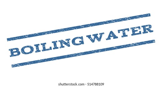 Boiling Water watermark stamp. Text tag between parallel lines with grunge design style. Rubber seal stamp with unclean texture. Vector cobalt blue color ink imprint on a white background.