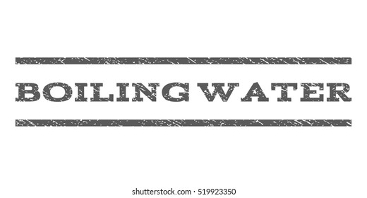 Boiling Water watermark stamp. Text tag between horizontal parallel lines with grunge design style. Rubber seal stamp with dirty texture. Vector grey color ink imprint on a white background.