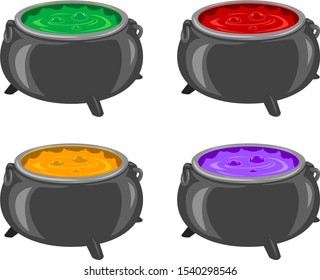 Boiling witch cauldron with color variations 