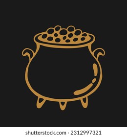 Boiling witch cauldron. Hand drawn vector illustration.