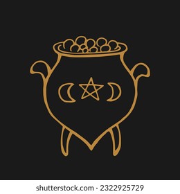 Caldera de bruja hirviendo. Ilustración vectorial dibujada a mano.