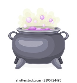 Boiling Witch Cauldron with Steaming Poison as Magical Object and Witchcraft Item Vector Illustration