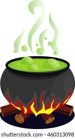 boiling witch's cauldron on fire