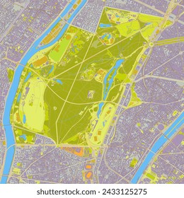 Bois de Boulogne, Paris, France map art