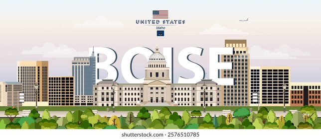 Boise city skyline colorful vector illustration. Travel poster