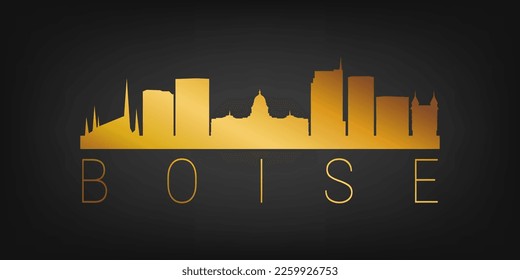 Boise, ID, USA Gold Skyline City Silhouette Vector. Golden Design Luxury Style Icon Symbols. Travel and Tourism Famous Buildings.