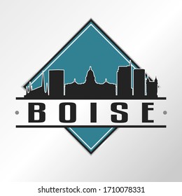 Boise, ID, USA Skyline Logo. Adventure Landscape Design Vector Illustration.