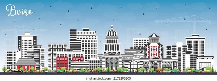 Boise Idaho City Skyline With Color Buildings And Blue Sky. Vector Illustration. Boise USA Cityscape With Landmarks. Business Travel And Tourism Concept With Modern Architecture.