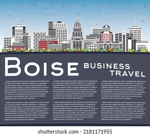 Boise Idaho City Skyline with Color Buildings, Blue Sky and Copy Space. Vector Illustration. Boise USA Cityscape with Landmarks. Business Travel and Tourism Concept with Modern Architecture.