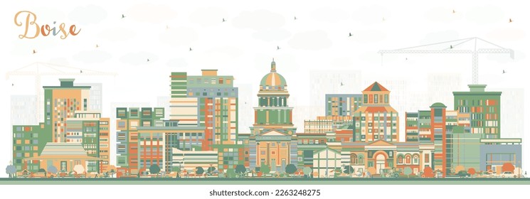 Boise Idaho City Skyline with Color Buildings. Vector Illustration. Boise USA Cityscape with Landmarks. Business Travel and Tourism Concept with Modern Architecture.