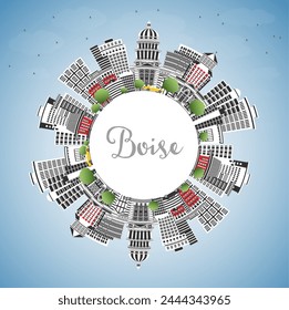 Boise Idaho City Skyline with Color Buildings, Blue Sky and Copy Space. Vector Illustration. Boise USA Cityscape with Landmarks. Business Travel and Tourism Concept with Modern Architecture.