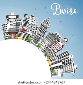 Boise Idaho City Skyline with Color Buildings, Blue Sky and Copy Space. Vector Illustration. Boise USA Cityscape with Landmarks. Business Travel and Tourism Concept with Modern Architecture.