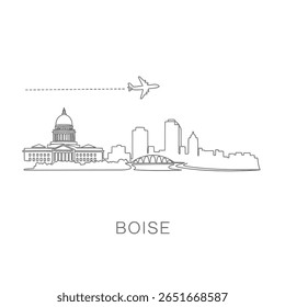Boise Idaho Skyline com minimalista de avião.