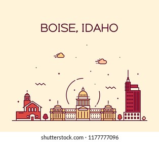 Boise, Idaho skyline, USA. Trendy vector illustration, linear style