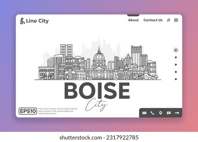 Boise, Idaho, USA architecture line skyline illustration. Linear vector cityscape with famous landmarks, city sights, design icons. Landscape with editable strokes.