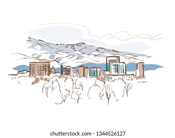 Boise Idaho Vector Sketch Line Usa Landscape Hand Drawn 