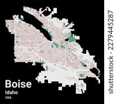 Boise map, capital city of the USA state of Idaho. Municipal administrative area map with buildings, rivers and roads, parks and railways. Vector illustration.
