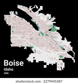 Boise map, capital city of the USA state of Idaho. Municipal administrative area map with buildings, rivers and roads, parks and railways. Vector illustration.