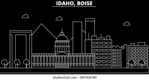 Boise silhouette skyline. USA - Boise vector city, american linear architecture, buildings. Boise travel illustration, outline landmarks. USA flat icon, american line banner