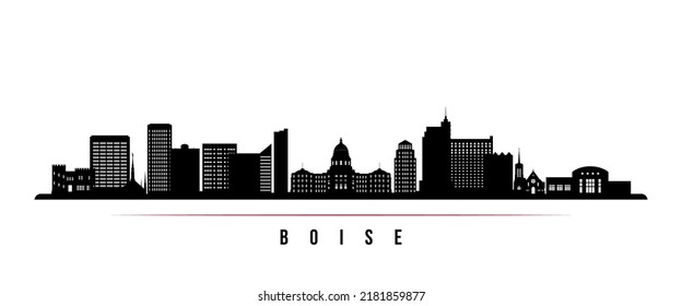 Boise skyline horizontal banner. Black and white silhouette of Boise, Idaho. Vector template for your design. 