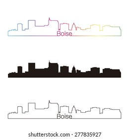 Boise skyline linear style with rainbow in editable vector file