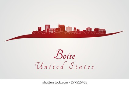 Boise skyline in red and gray background in editable vector file
