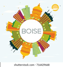 Boise USA Skyline with Color Buildings, Blue Sky and Copy Space. Vector Illustration. Business Travel and Tourism Concept. Image for Presentation Banner Placard and Web Site.