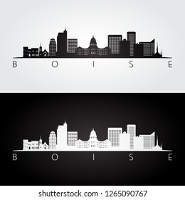 Boise USA skyline and landmarks silhouette, black and white design, vector illustration.