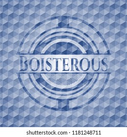 Boisterous blue badge with geometric pattern.