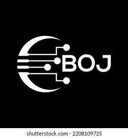 BOJ Letter logo black background .BOJ technology logo design vector image in illustrator .BOJ letter logo design for entrepreneur and business.
