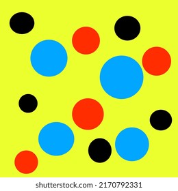 Bojonegoro, Kapas, East Java, 23 June 2022 : abstract circle vector. Black, blue, red. Yellow background.