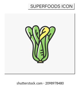  Bok choy color icon. Superfood. Organic healthy energetic food for balanced nutrition. Detox and weight loss supplements. Vegetarian food. Isolated vector illustration