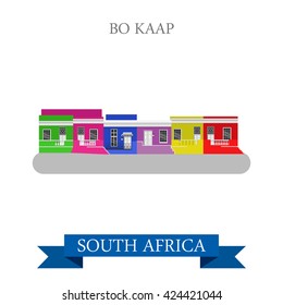 Bo-Kaap in Cape Town in South Africa. Flat cartoon style historic sight showplace attraction web site vector illustration. World countries cities vacation travel sightseeing Africa collection.