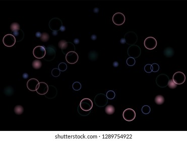 Bokeh in abstract style on black background. Illuminated design. Vector abstract geometric background. Bright bokeh texture. Bokeh. Modern wallpaper. Vector holiday design